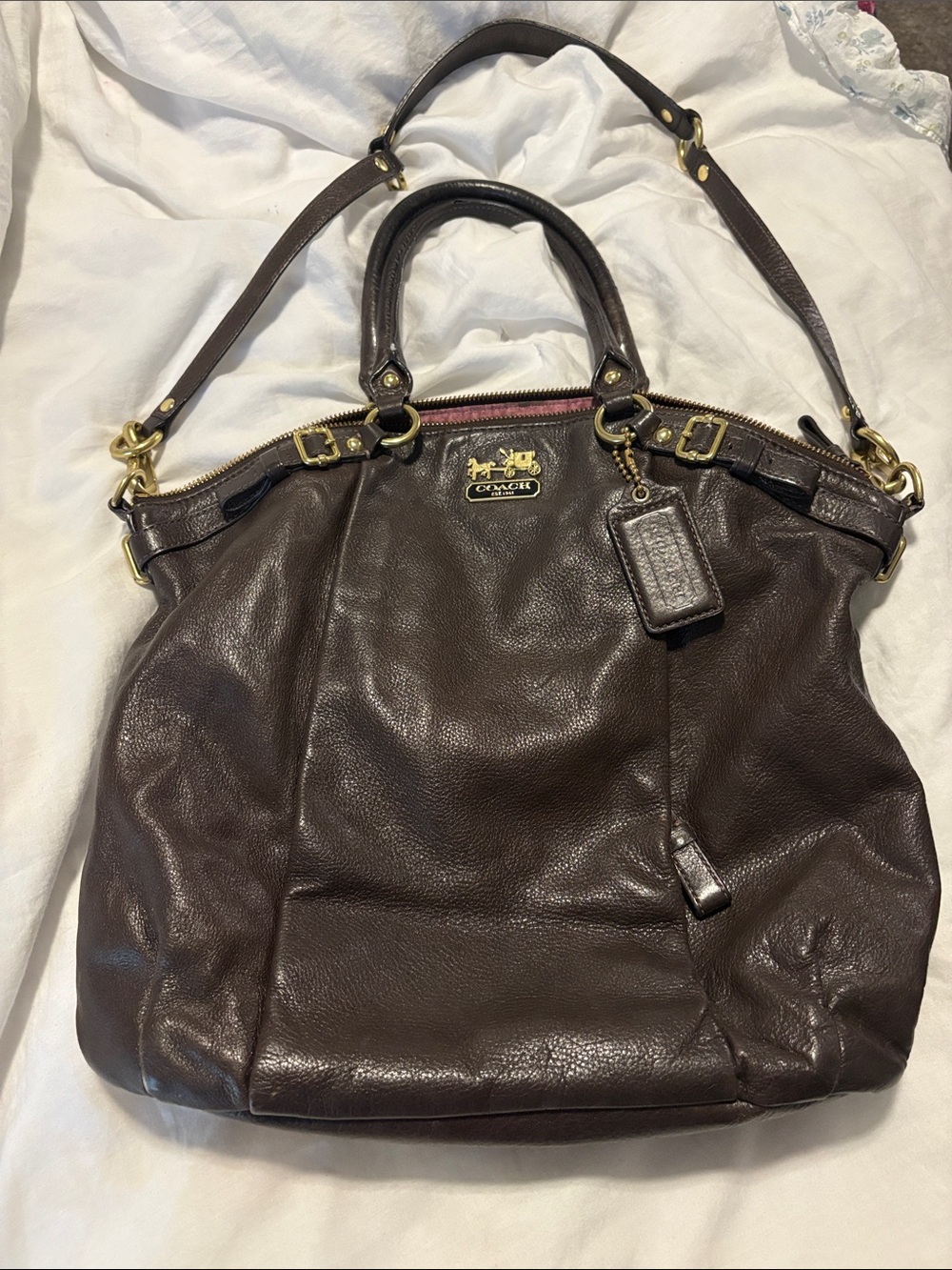 Y2K Coach Dark Brown Pebble Leather Tote with Gold Hardware